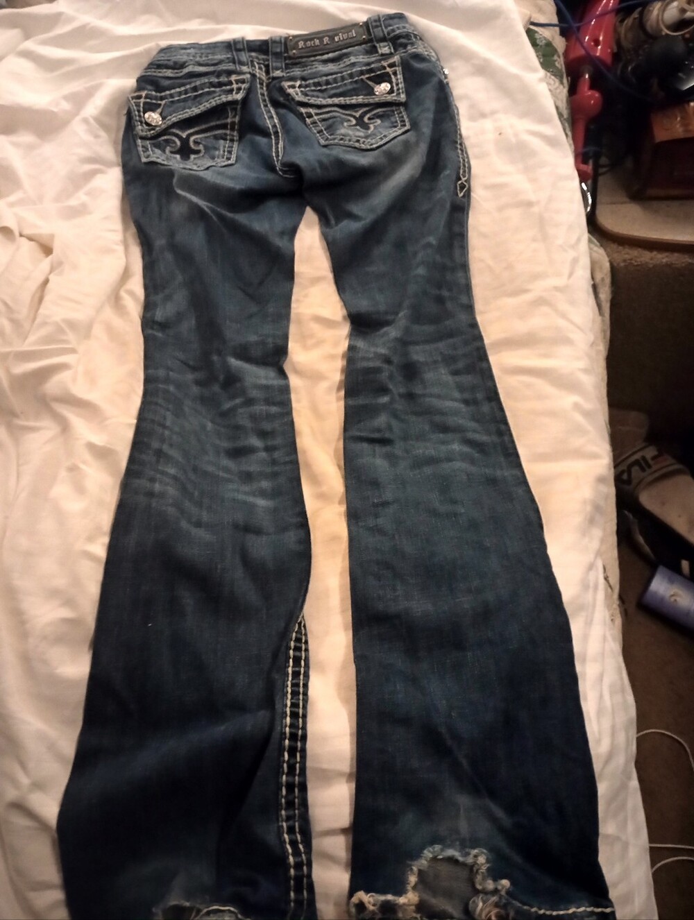Rock Revival Women's Dark Blue Bootcut Jeans with White Contrast Stitching - Picture 2 of 5
